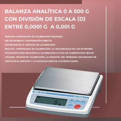 Balanza analítica 0 a 500 g con división de escala (d) entre 0,0001 g  A 0,001 g